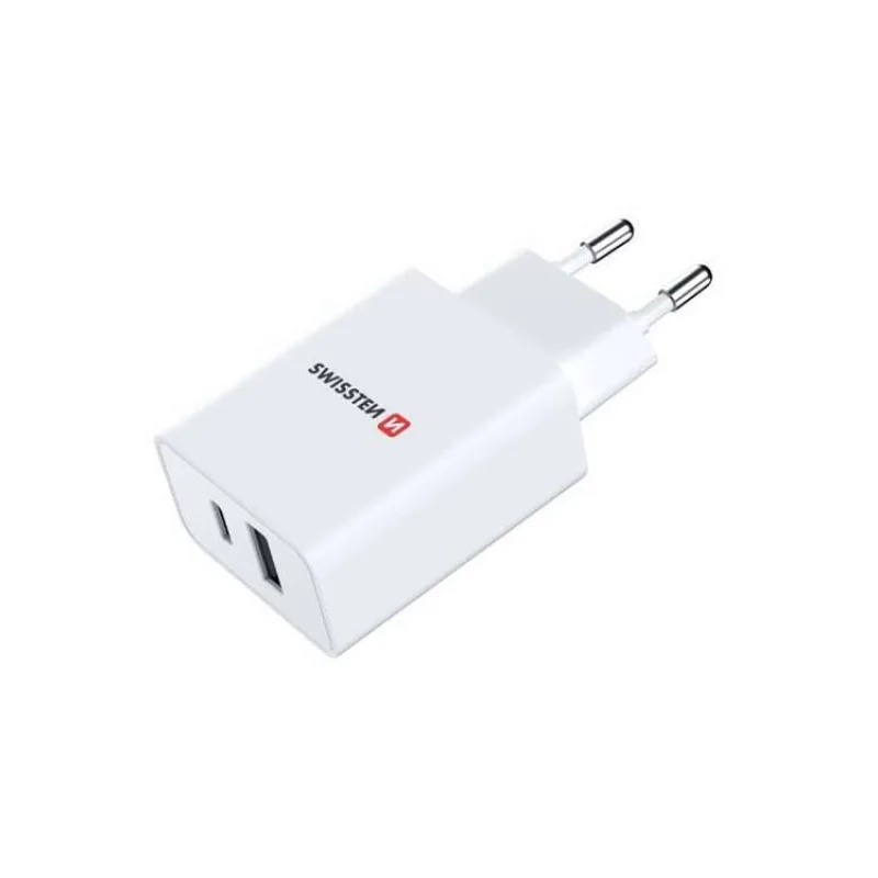 Swissten Síťový Adaptér GaN 1x USB-C + 1x USB 30W PD Bilý (22037000)