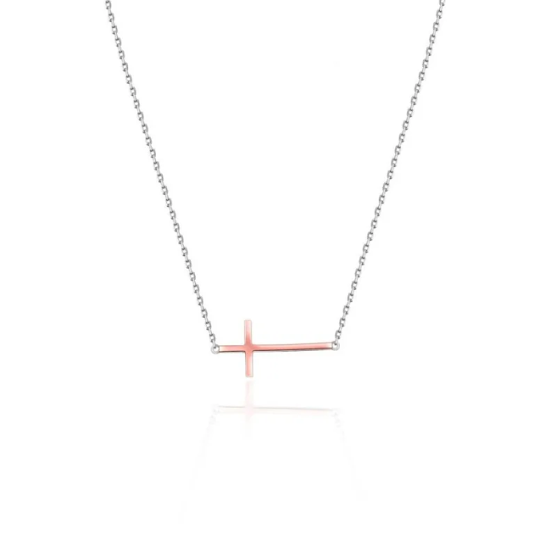 Strieborný rosegold náhrdelník ležatý křížik MOISS N0000538