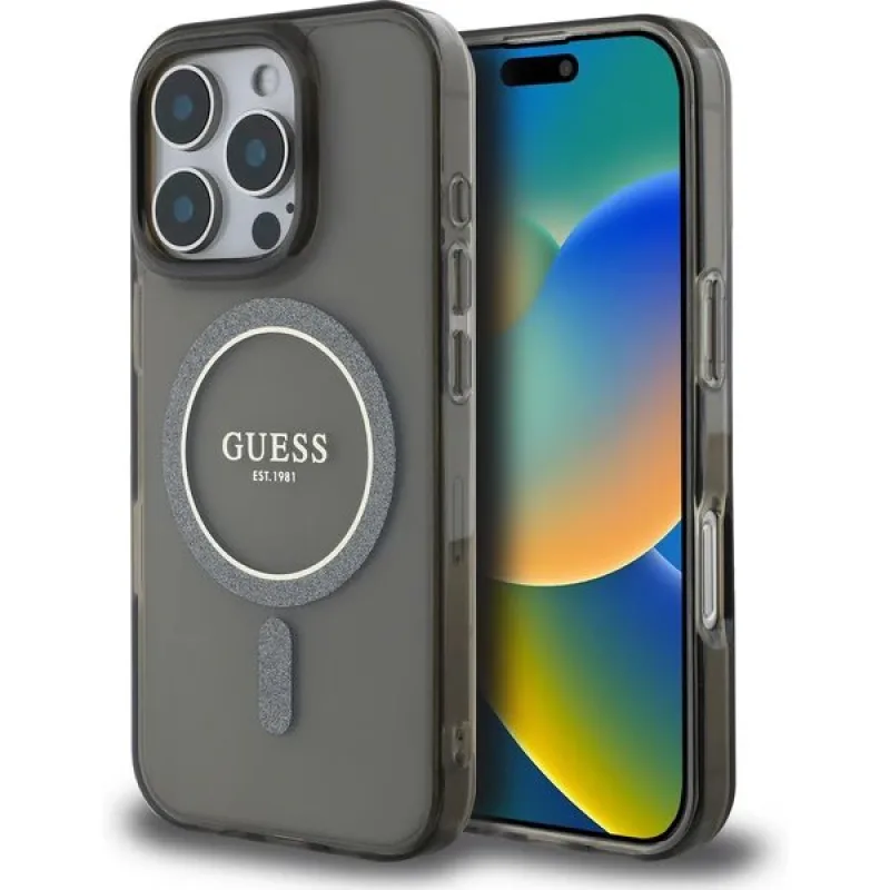 Guess IML Glitter Ring MagSafe kryt iPhone 16 Pro čierny 57983122201