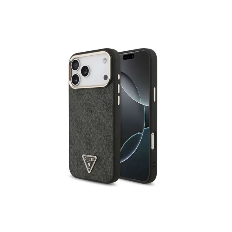 Guess PU Leather 4G Strass Triangle Logo Gold Frame MagSafe kryt iPhone 18 Pro Max čierny (57983131400)