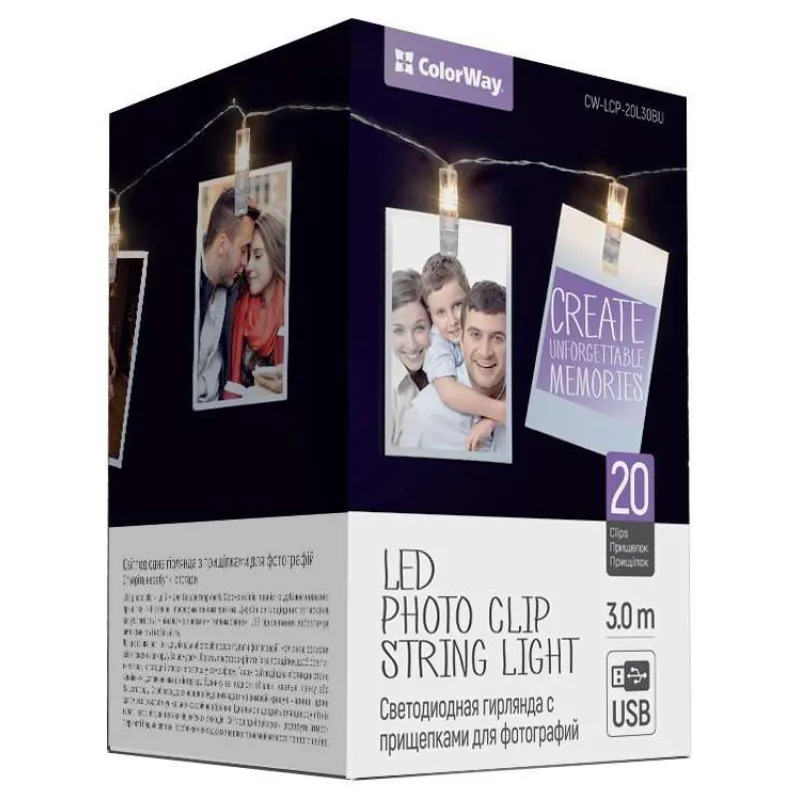 COLORWAY LED fotokolíčky / 20 LED / délka 3 m / teplá bílá/ napájení USB (CW-LCP-20L30BU)