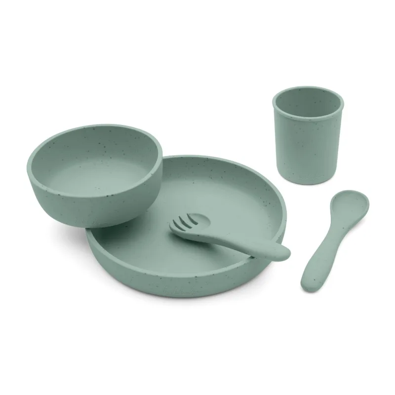 KikkaBoo Jedálenská sada 5-dielna Platinum Silicone Sage