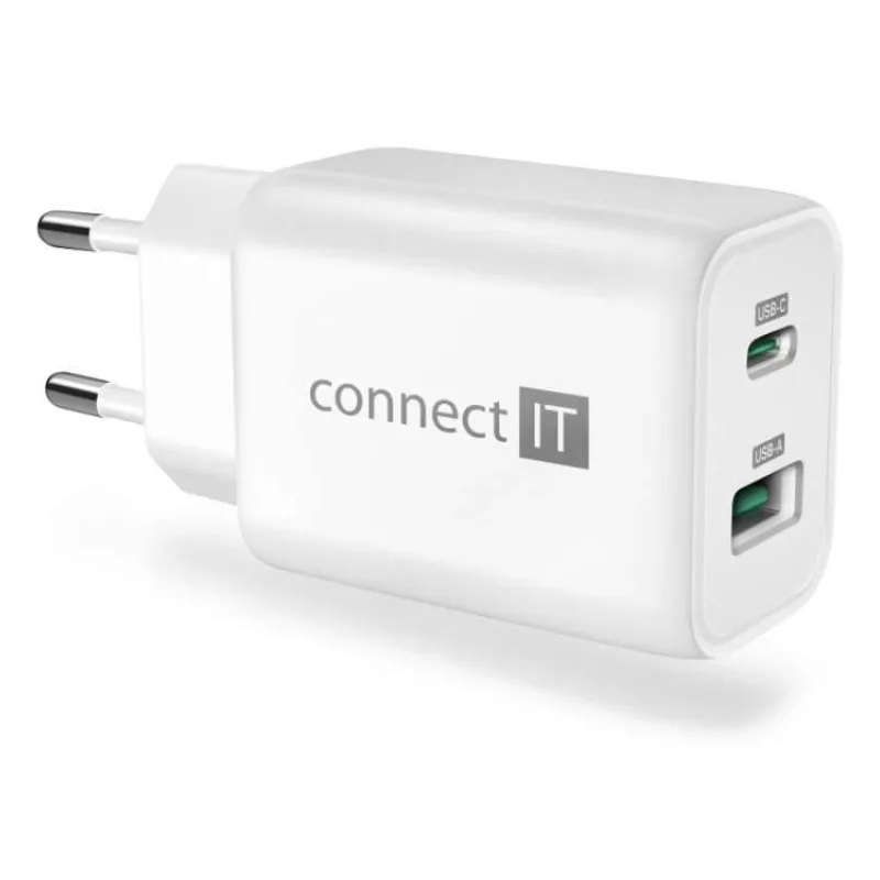 CONNECT IT Wanderer2 GaN nabíjecí adaptér 1×USB-C + 1xUSB-A, 33W PD, BÍLÝ (CWC-2080-WH)