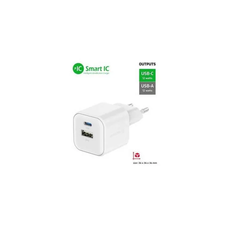 Swissten síťový adaptér 12w 1x usb-c + 1x usb-a bílý (22071500)
