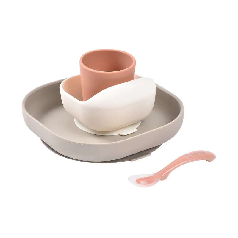 Beaba Jedálenská sada silikónová 4-dielna Terracotta / Gazelle