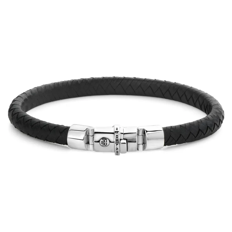 Pánsky kožený náramok Rebel & Rose Half Round Braided Black RR-L0133-S-XL
