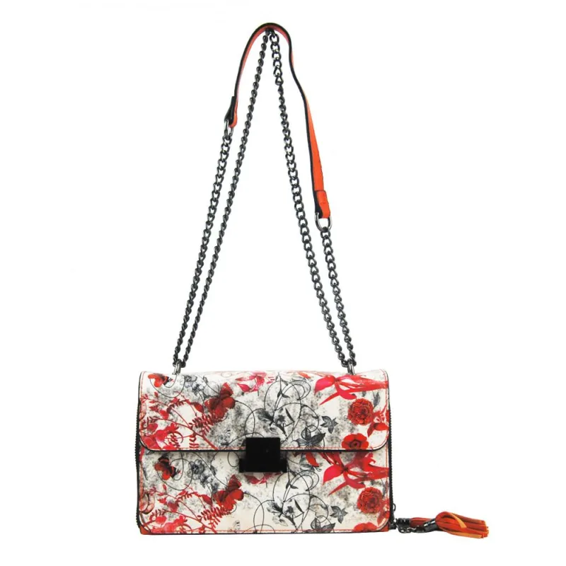 SARA MODA Crossbody dámska kabelka na retiazke s potlačou 6257 oranžová