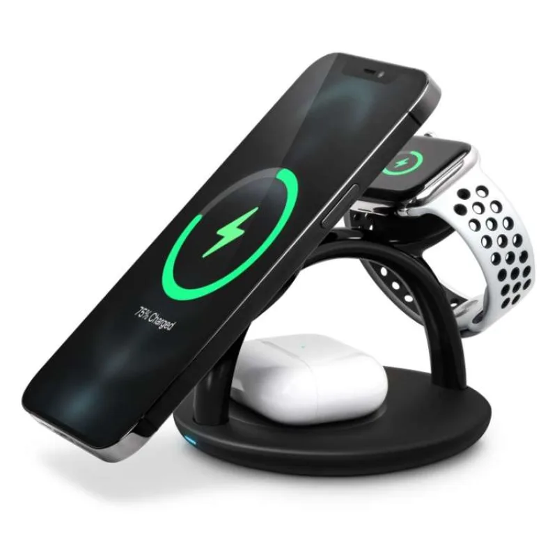 CONNECT IT MultiCharge 3 v 1 MagSafe Wireless Fast Charge bezdrátová nabíječka, ČERNÁ (CWC-9060-BK)