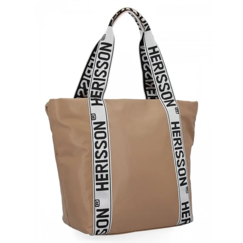 Herisson Veľká dámska nylonová shopper kabelka cez rameno tmavšia latté hnedá