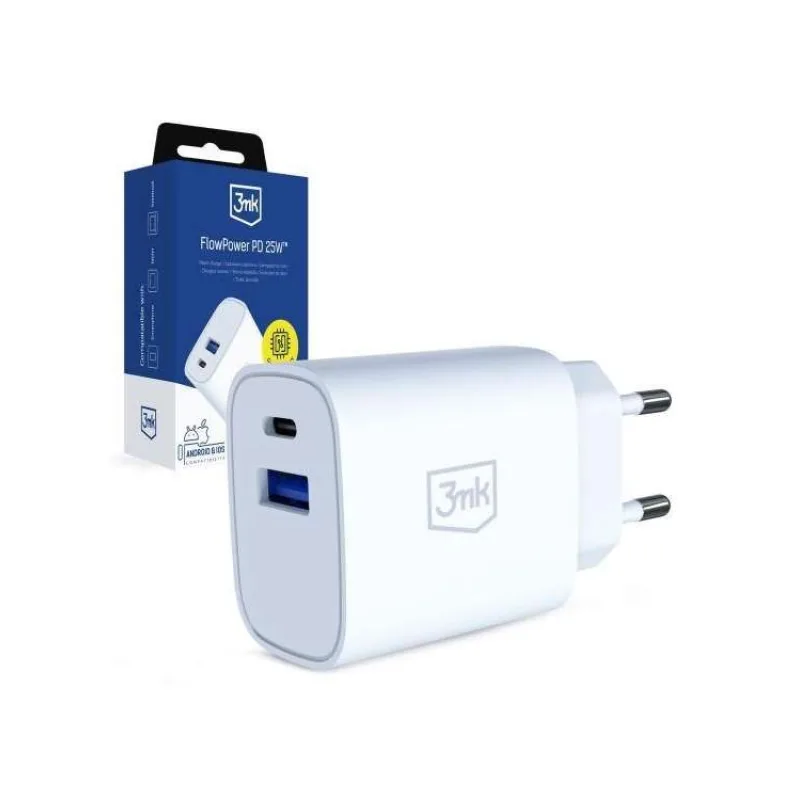3mk FlowPower 25W 1A1C PD QC4+ White (5903108750790)
