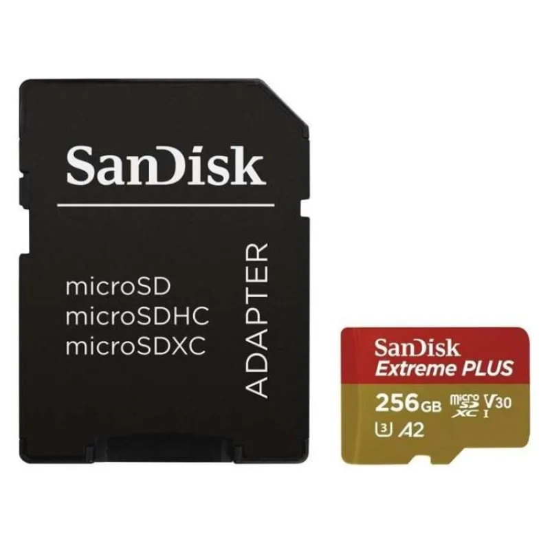 Karta SanDisk micro SDXC 256 GB Extreme PLUS (200 MB/s Class 10, UHS-I U3 V30) + adaptér (SDSQXBD-2T00-GN6MA)