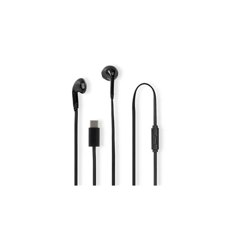 Nedis HPWD4024BK - Kabelová Sluchátka | Do uší | USB-C | Délka kabelu: 1.2 m | mikrofon | Ovládání Hlasitosti | Černá (HPWD4024BK)