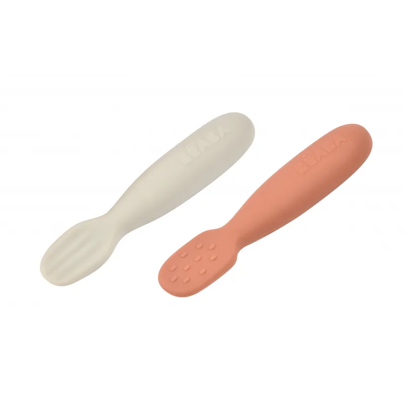 Beaba Prvé trénovacie lyžičky silikónové Terracotta / Velvet Grey