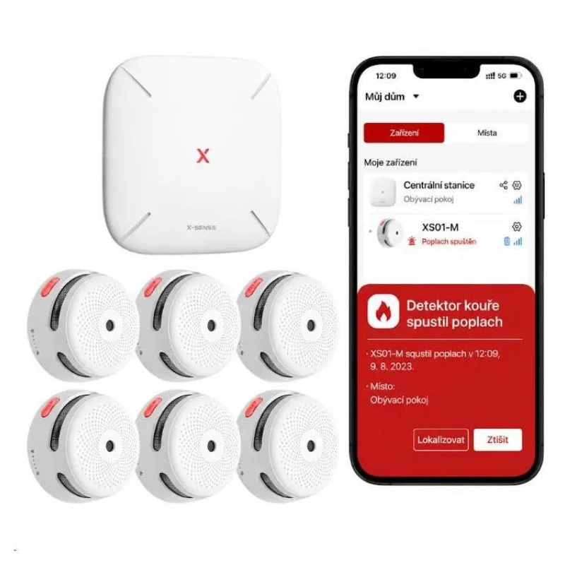 X-Sense FS61 (6+1) Sada 6 bezdrátových detektorů kouře XS01-M s centrální jednotkou SB550 (FS61)