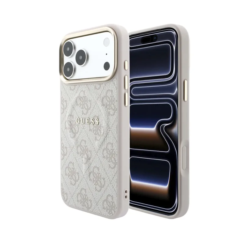 Guess PU Leather 4G Gold Frame Embossed MagSafe kryt iPhone 18 Pro ružový…