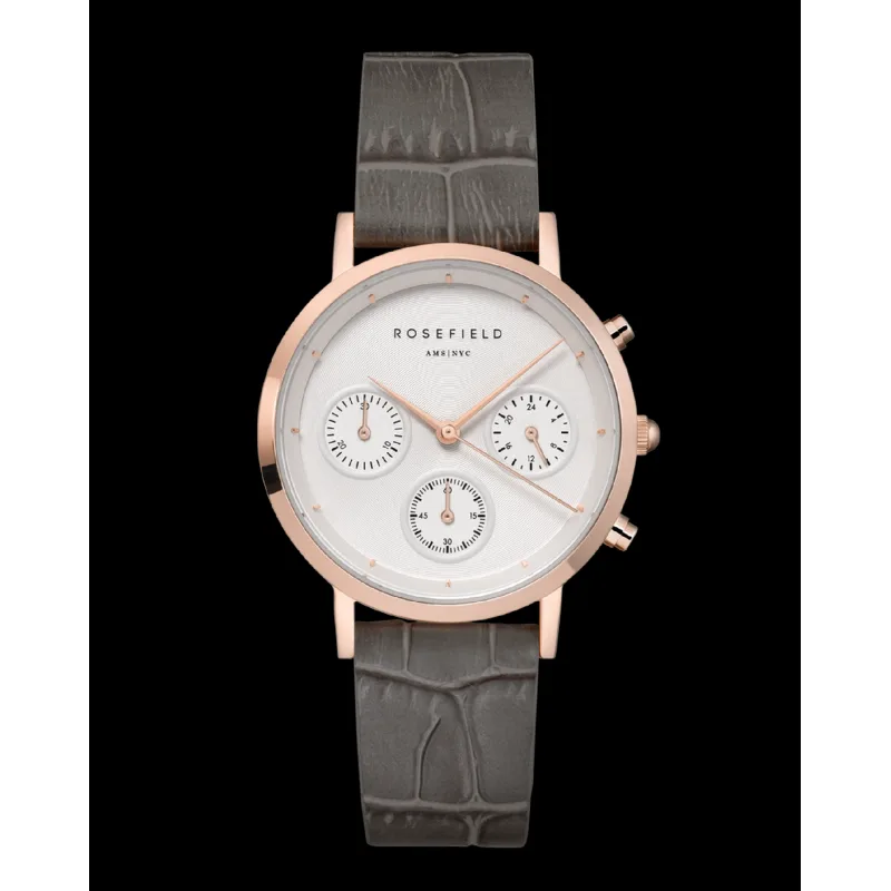 Hodinky Rosefield NCGRG-N95 The Gabby White Sunray Croco Grey Rose Gold