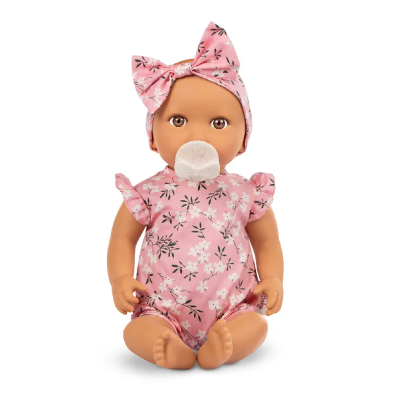 LullaBaby Bábika 35 cm v overale s čelenkou Floral Pink