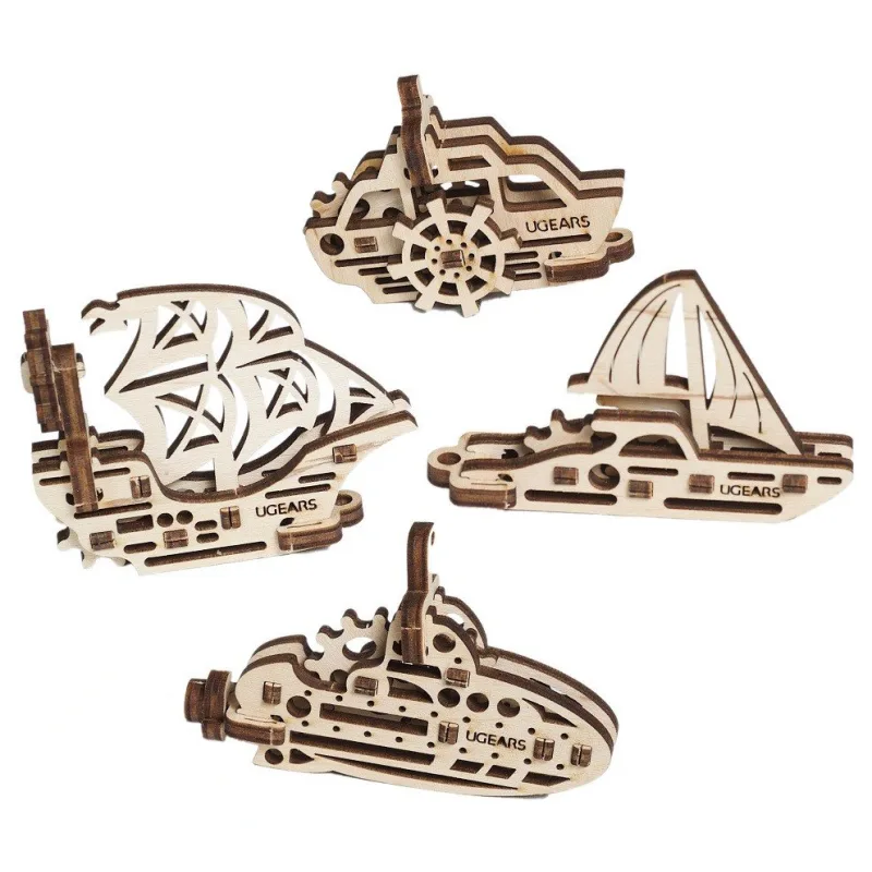 Ugears Ugears 3D drevené mechanické puzzle 4 mechanické prívesky Plavidlá