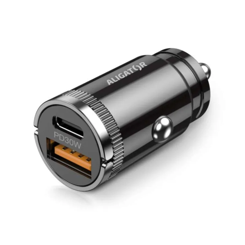 Aligator mini nabíjačka do auta Power Delivery 30W, USB-C + USB-A, USB-C/USB-C kábel (CHPD0007)