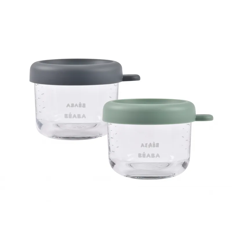 Beaba Tégliky na jedlo sklenené 2x 150 ml Green Grey