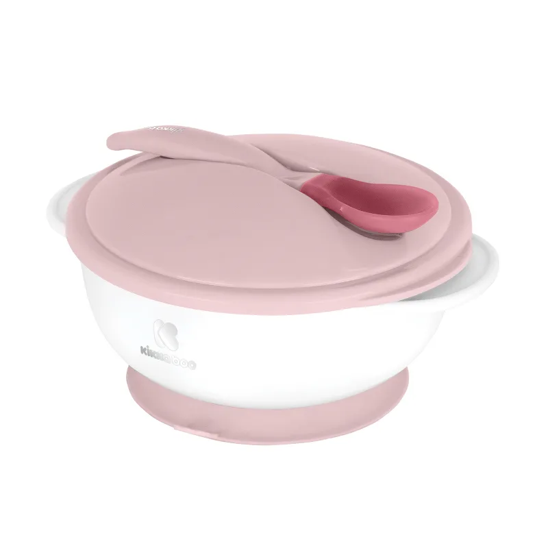 KikkaBoo Miska s prísavkou, viečkom a lyžičkou s tepelným senzorom Pink