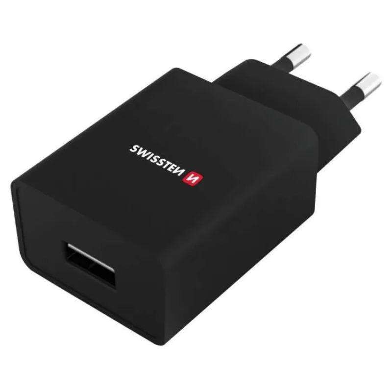 SWISSTEN SÍŤOVÝ ADAPTÉR SMART IC 1x USB 1A POWER + DATOVÝ KABEL USB / TYPE C 1,2 M ČERNÝ (22064000)
