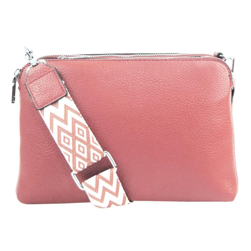 Jessica Bags Ružová crossbody dámska kabelka s tromi sekciami Jessica