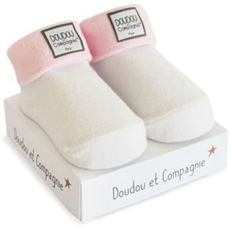 Doudou et Compagnie Paris Doudou Ponožky pre dievčatko 0-6 mes. 1 pár biela s ružovým lemom