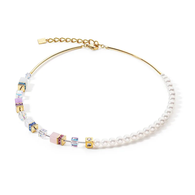 Coeur de Lion dámsky náhrdelník GeoCUBE® Precious Fusion Pearls viacfarebný pastelový 5086/10-1522