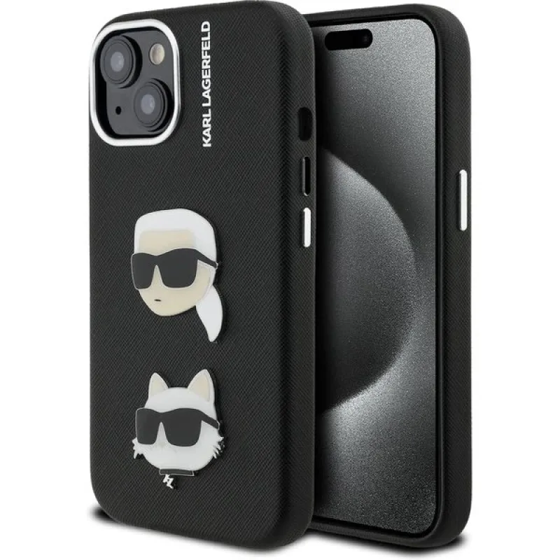Karl Lagerfeld Grained PU K&CH Heads kryt iPhone 15 čierny 57983125017