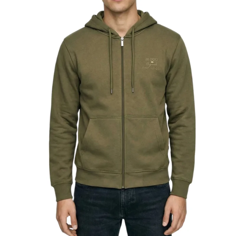 Pohodlná Pánska Mikina LEE COOPER Originals na zips s kapucňou olivová Farba: Zelená, Veľkosť: XL