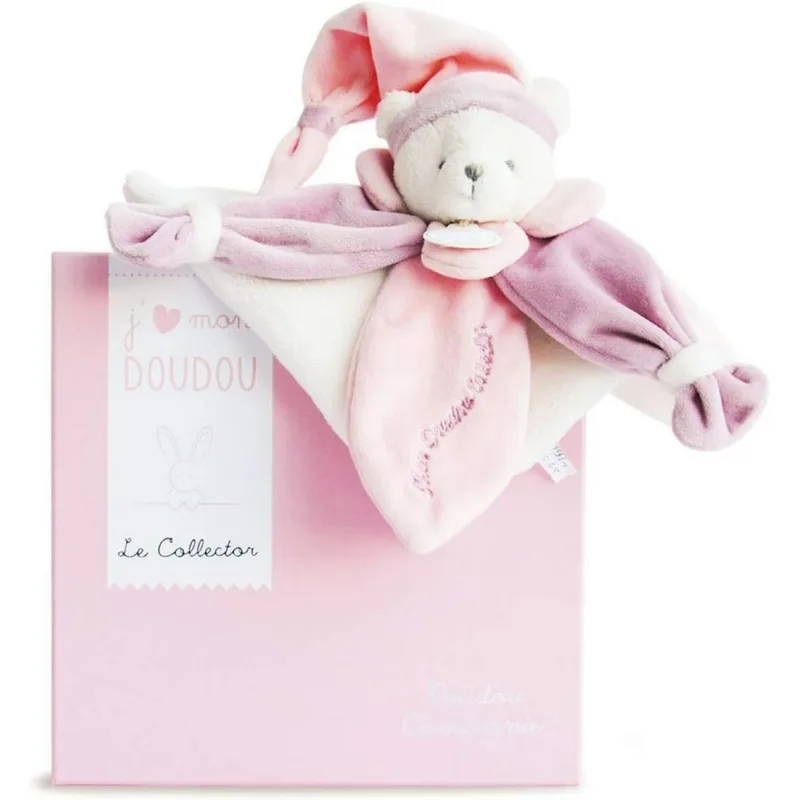 Doudou et Compagnie Paris Doudou Darčeková sada - plyšový muchláčik ružový medvedík 24 cm