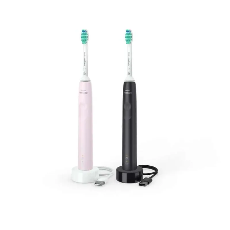 Philips HX3675/15 Sonicare elektrický zubní kartáček, sonický, časovač, tlakový senzor, 2 kusy, růžová a černá (HX3675/15)
