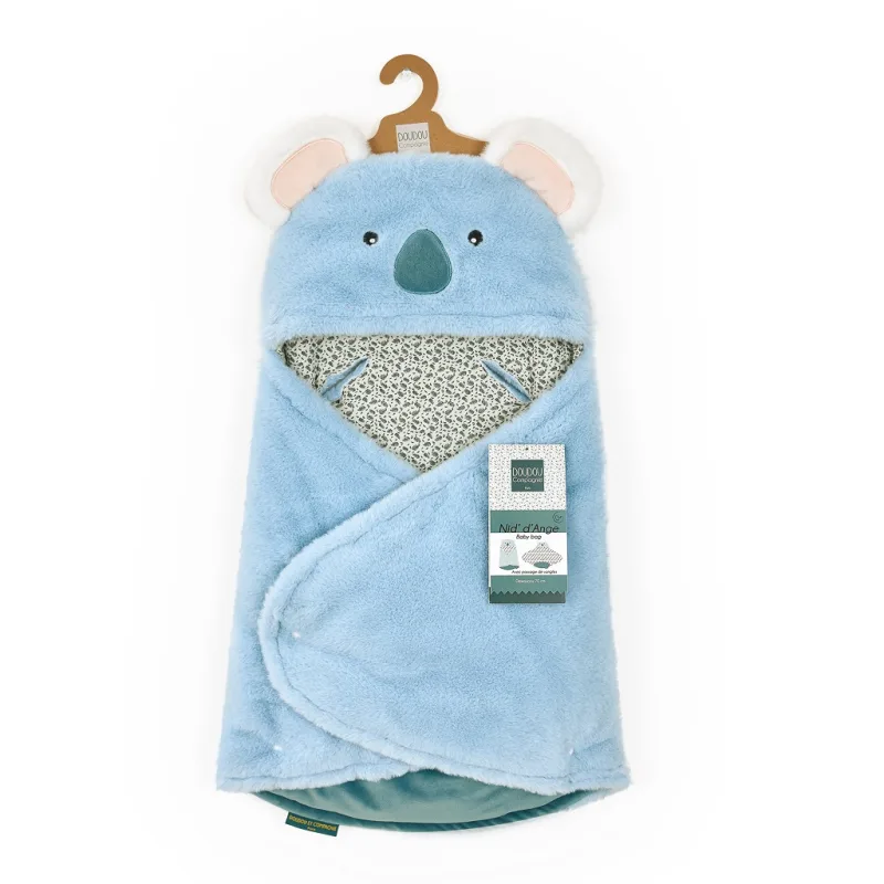 Doudou et Compagnie Paris Doudou Plyšová modrá dečka s kapucňou Yoca le koala 70 cm