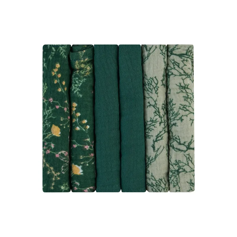 KikkaBoo Plienky mušelínové 30x30 cm 6ks Secret Garden Green