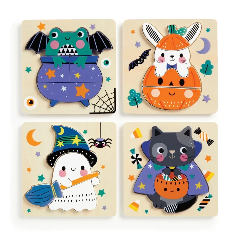 Mudpuppy Mudpuppy Drevené puzzle sada 4 puzzle Halloween