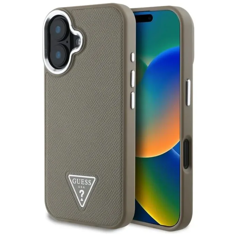 Guess PU Grained Triangle Logo MagSafe kryt iPhone 16 hnedý 57983122150