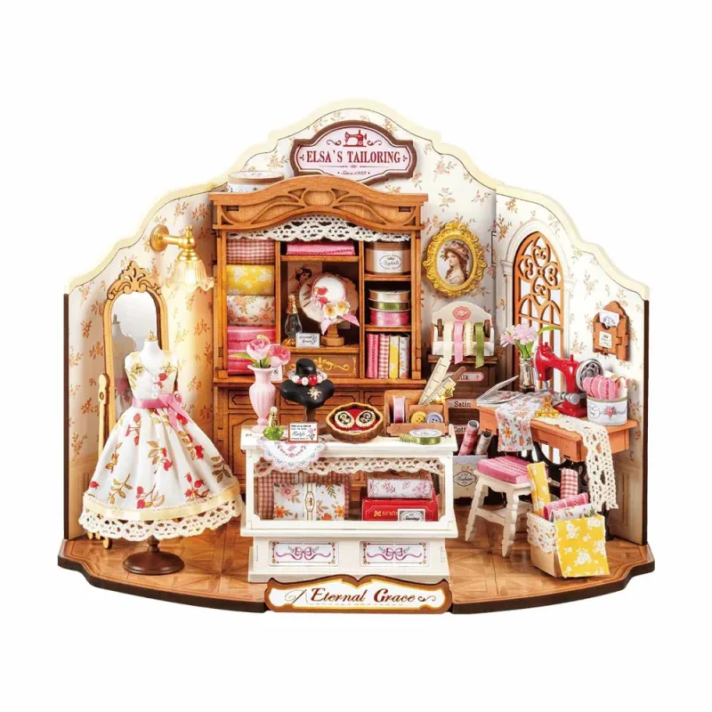 RoboTime RoboTime 3D drevená skladačka Miniatúra domčeka Elsino krajčírstvo