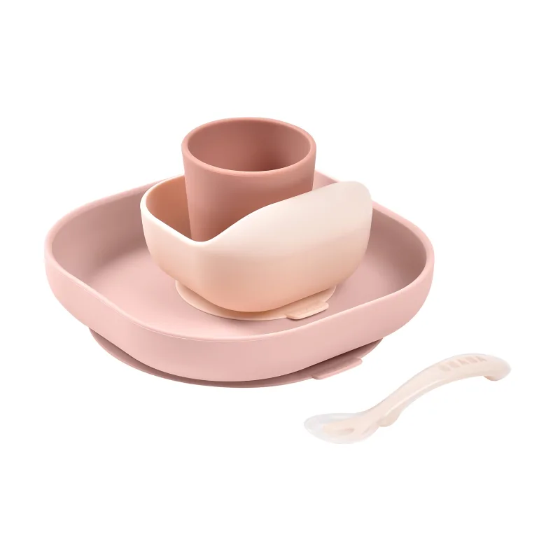 Beaba Jedálenská sada silikónová 4-dielna Cotton Candy