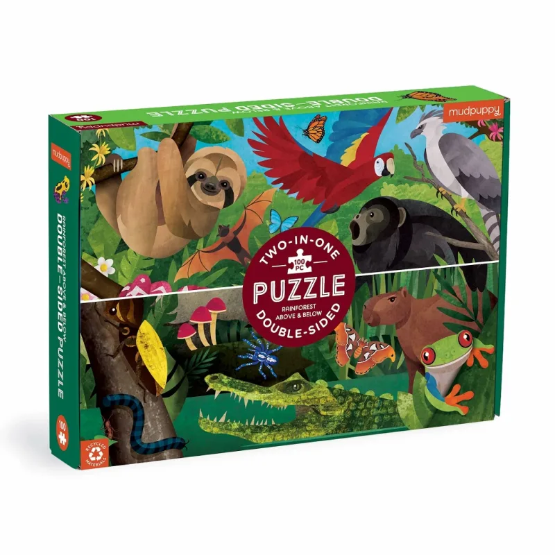 Mudpuppy Mudpuppy Obojstranné puzzle Dažďový prales nad a na zemi 100 dielikov