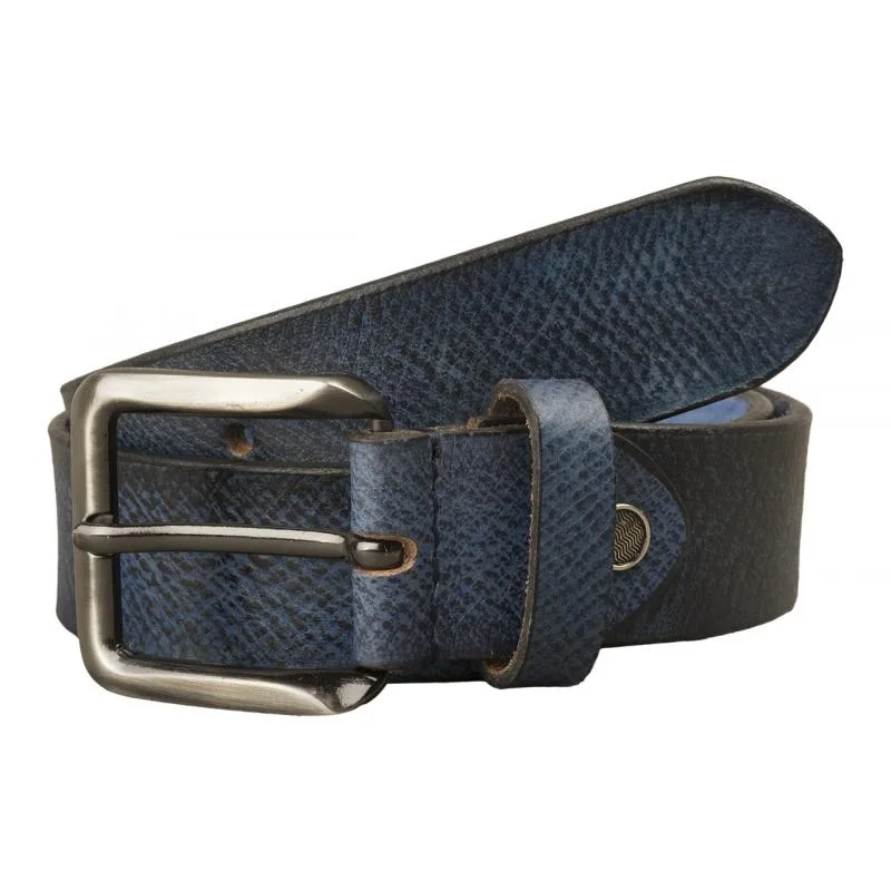 Pánsky Opasok Buffalo 3,5cm celokožený so striebornou prackou - modrý Farba: Modrá, Veľkosť: 115