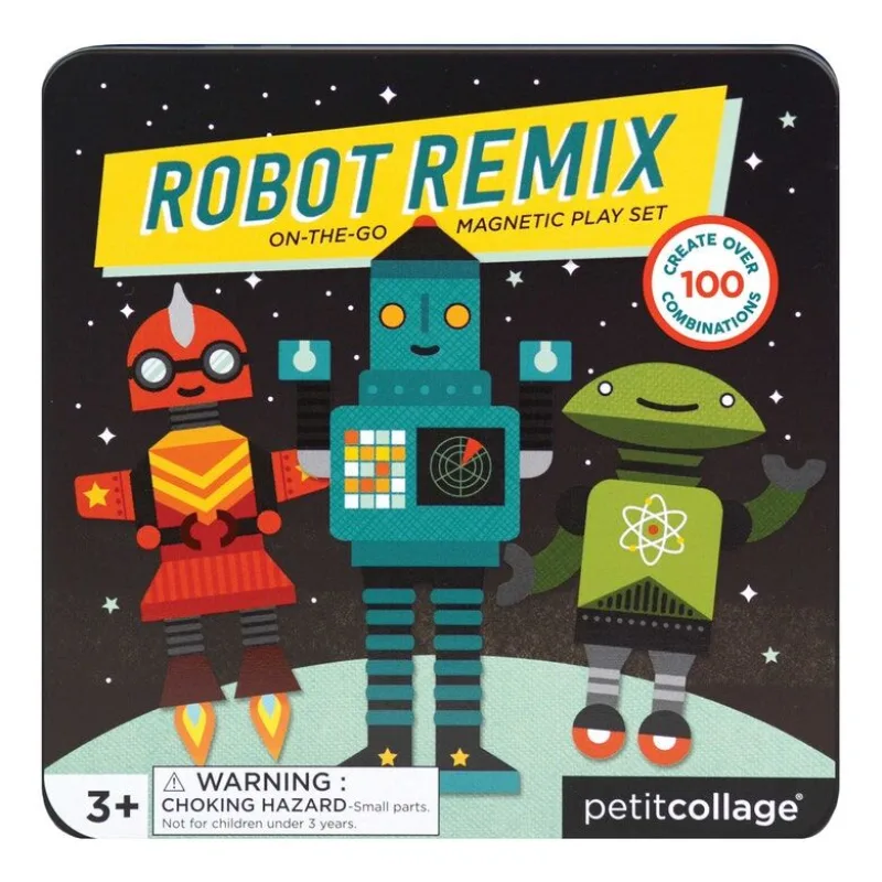 Petitcollage Petitcollage Magnetická hra Roboti - poškodená kovová krabička