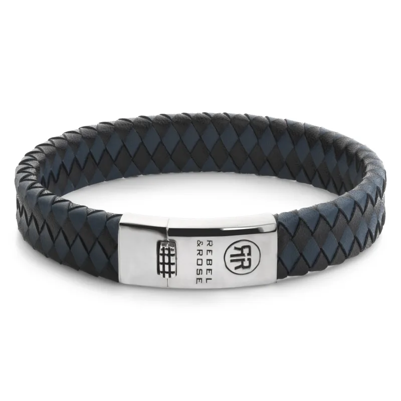 Pánsky kožený náramok Rebel & Rose Braided Flat Black&Blue RR-L0177-S-L