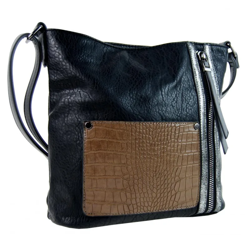 Sun-bags Dámska crossbody kabelka s čelnou kroko kapsičkou F-014 čierna