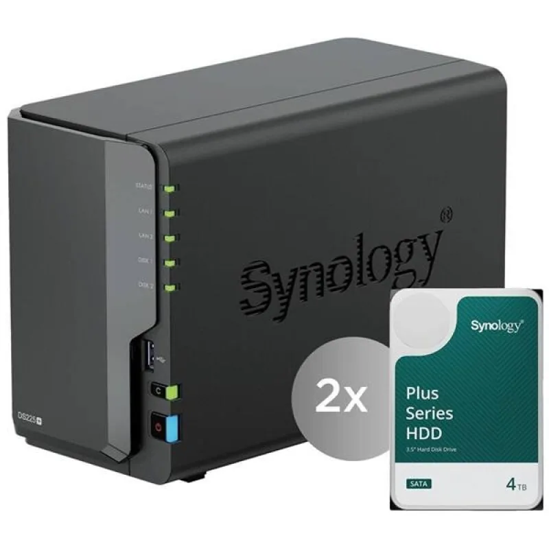 Synology™ DiskStation DS225+, 2-bay NAS, vratane 2ks HDD 4TB (HAT3300-4T)…