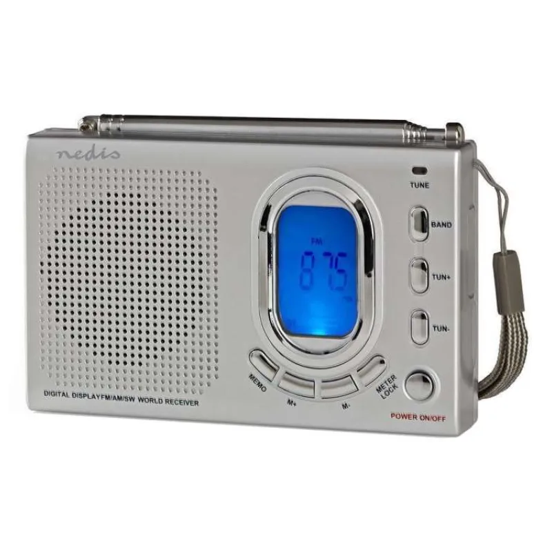 Nedis RDWR1000GY- FM Rádio Přenosné | AM / FM/ SW | Napájení z baterie/Síťové | Digitální | 1.5 W | Černá (RDWR1000GY)