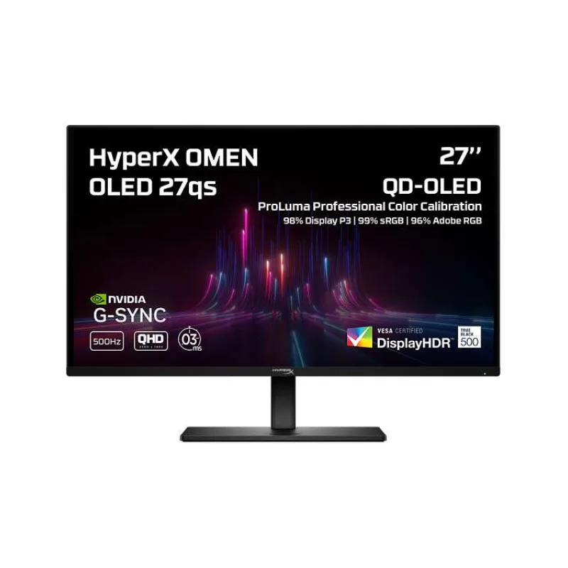 HyperX OMEN 27qs QHD 500Hz 27"/2560x1440 OLED QHD/16:9/300cd/0,03ms/1xDP/2xHDMI/VESA/výškově stavitelný/pivot/black (BY8Z1E9#ABB)