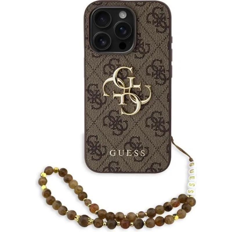 Guess PU 4G Metal Logo Strap kryt iPhone 15 Pro hnedý 57983125456