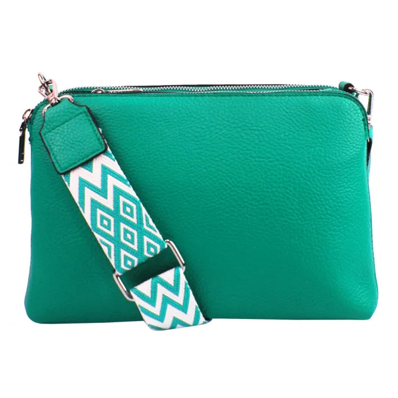 Jessica Bags Tyrkysová crossbody dámska kabelka s tromi sekciami Jessica