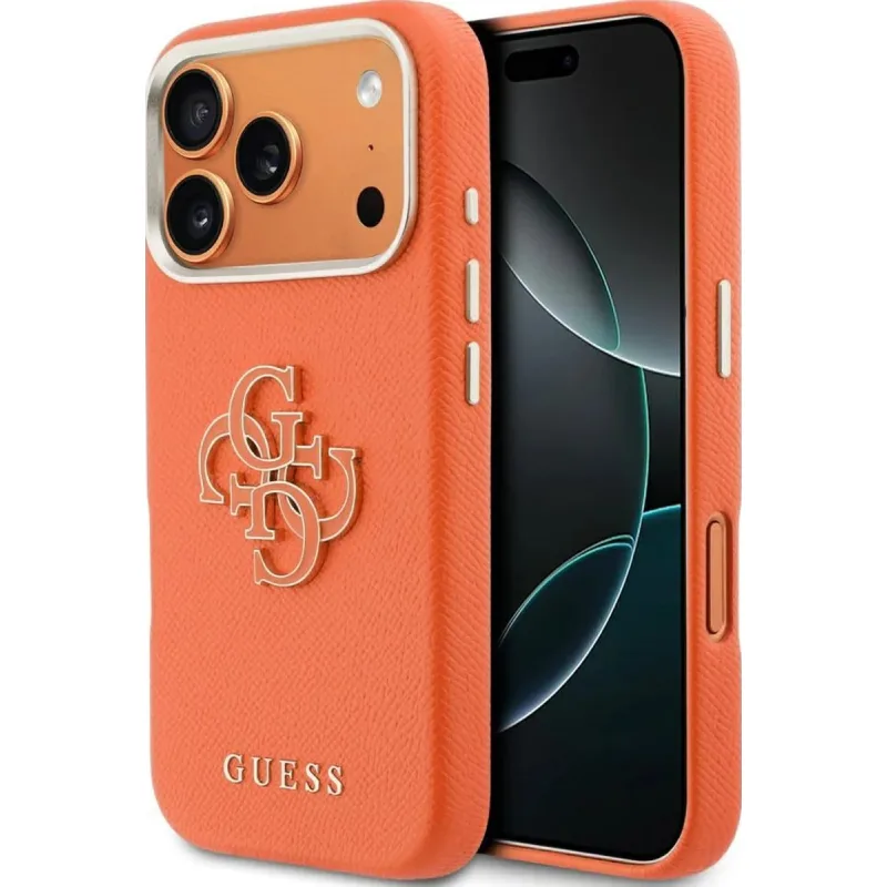 Guess PU Resin Logo kryt iPhone 17 Pro oranžový 57983129037